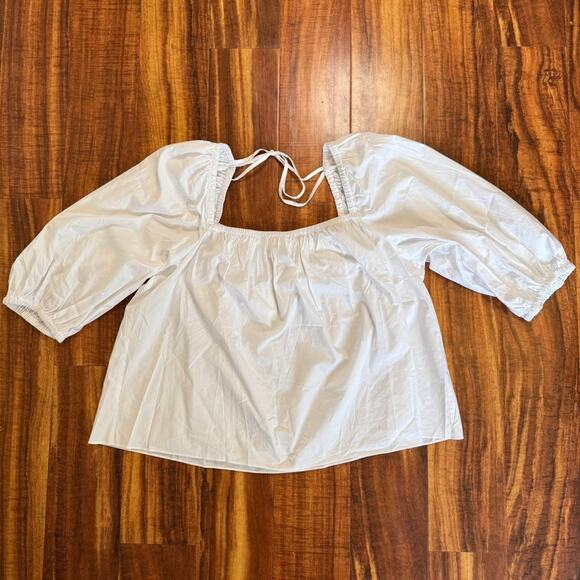 NWT Madewell Puff-Sleeve Babydoll Top Eyelet White Size 14 - Picture 7 of 9